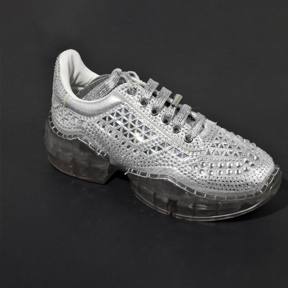 La Sheelah Crystal Casual Chunky Shoe Silver 7.5